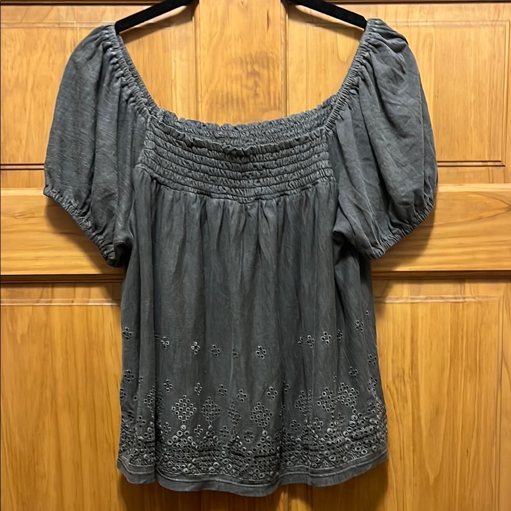 Lucky Brand gray boho peasant top